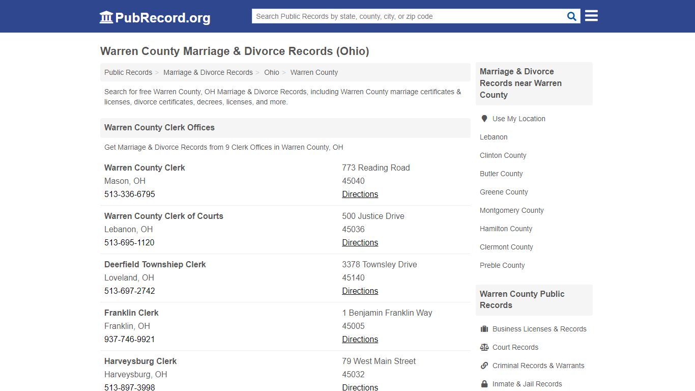 Warren County Marriage & Divorce Records (Ohio)